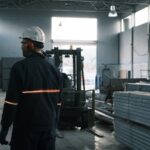 A worker in protective gear supervises operations in a modern Ankara factory.